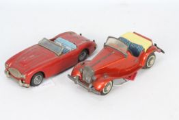 Bandai - 2 x tinplate cars, an MG Midget TF and an Austin Healey 3000,
