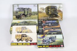 Revell, IBG Models, Esci - Eight boxed 1:72 scale plastic military truck model kits.