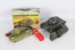 Wells - Modern Toys - 2 x boxed remote control tinplate Army tanks,