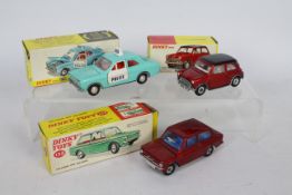 Dinky - 3 x boxed models, # 138 Hillman Imp in the rare metallic red with blue interior,