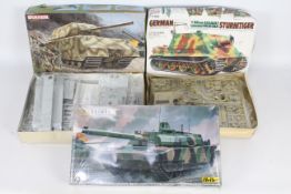 Heller, Dragon, Tamiya - Three boxed 1:35 scale plastic model tank kits.
