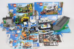 Lego - 8 x Lego City vehicles including Police van & boat # 4205, Logging truck # 60059,