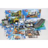 Lego - 8 x Lego City vehicles including Police van & boat # 4205, Logging truck # 60059,