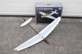 A Parkzone Ultra-Micro P-51D Mustang RTF in box and a radio controlled glider neither with chargers.