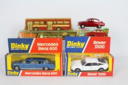 Dinky - 4 x boxed models, # 128 Mercedes Benz 600, # 156 Saab 96,