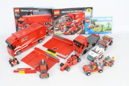 Lego - A collection of Lego vehicles including # 8185 Scuderia Ferrari Truck and car,
