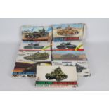 Esci - Nine boxed 1:72 scale plastic military vehicle model kits by Esci.