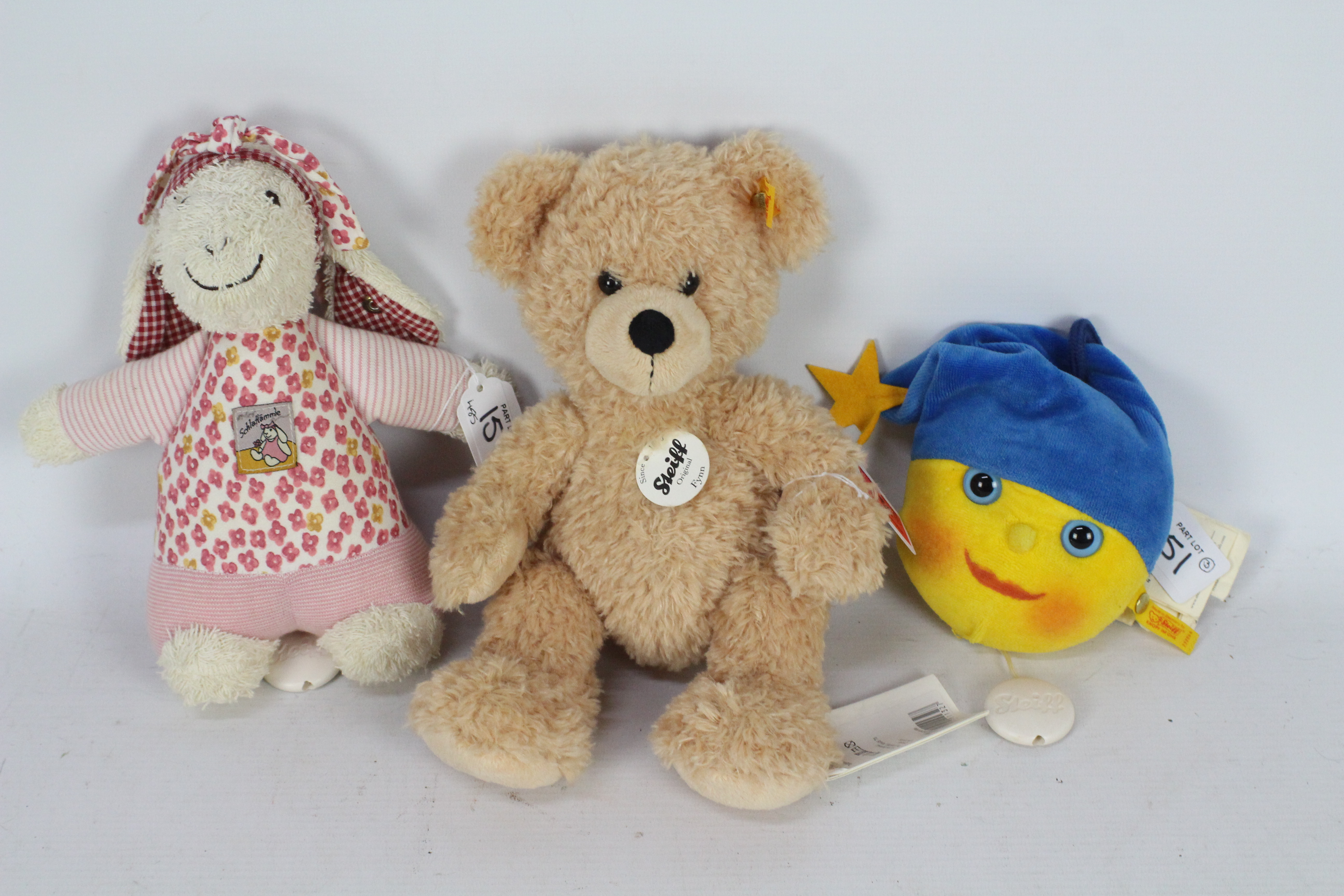 Steiff - Three Steiff plush toys.