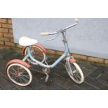 Raleigh - A vintage children's Raleigh Tricycle in light blue and red with lots of patina,