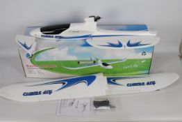 A remote control polystyrene airplane with "pusher" prop.
