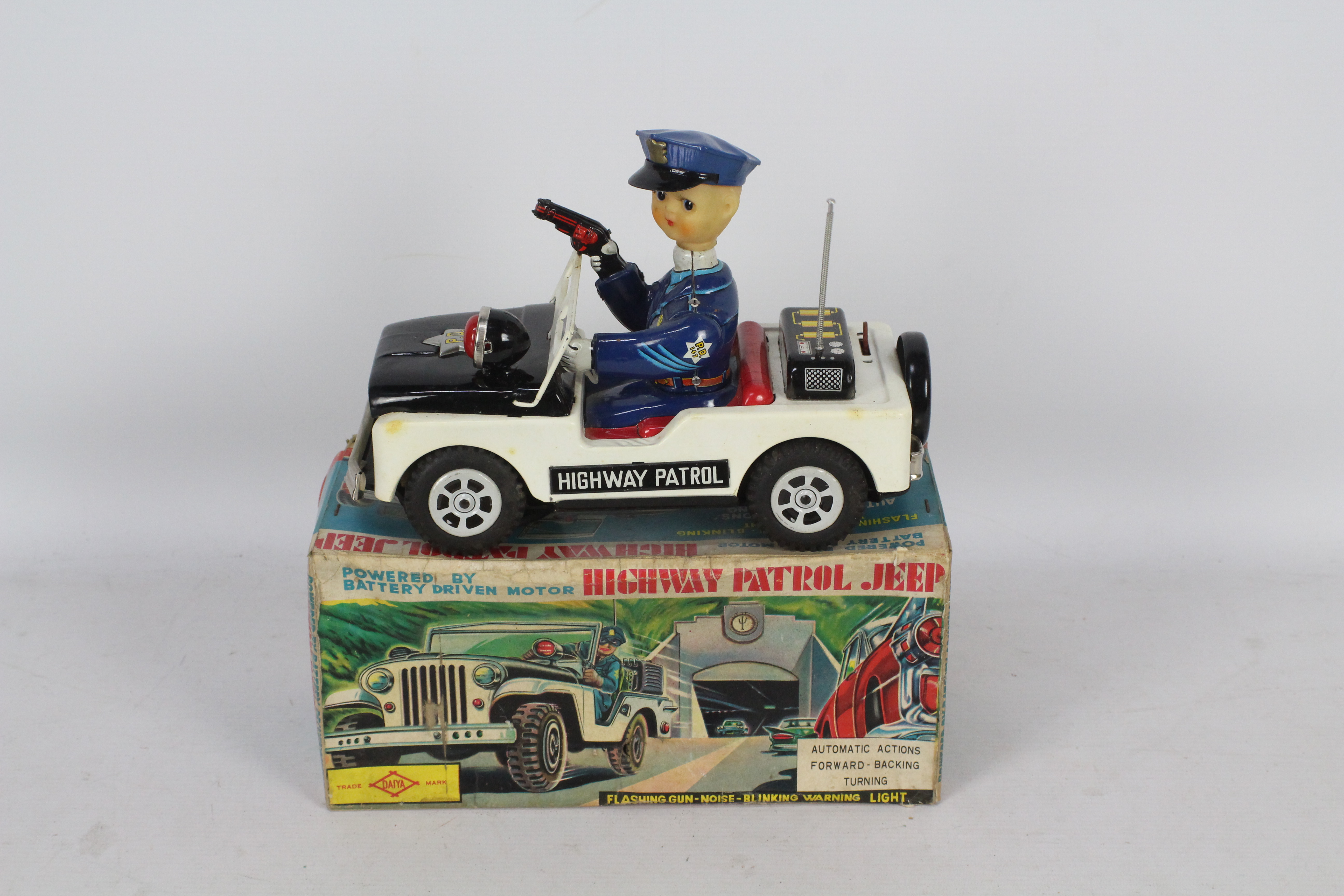 Daiya - A boxed vintage Japanese battery powered Highway Patrol Jeep made by Daiya.