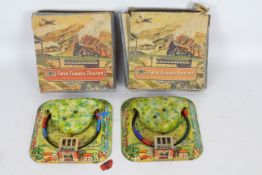 Mettoy - 2 x boxed clockwork tinplate Twin Tunnel Trains. # 6166.