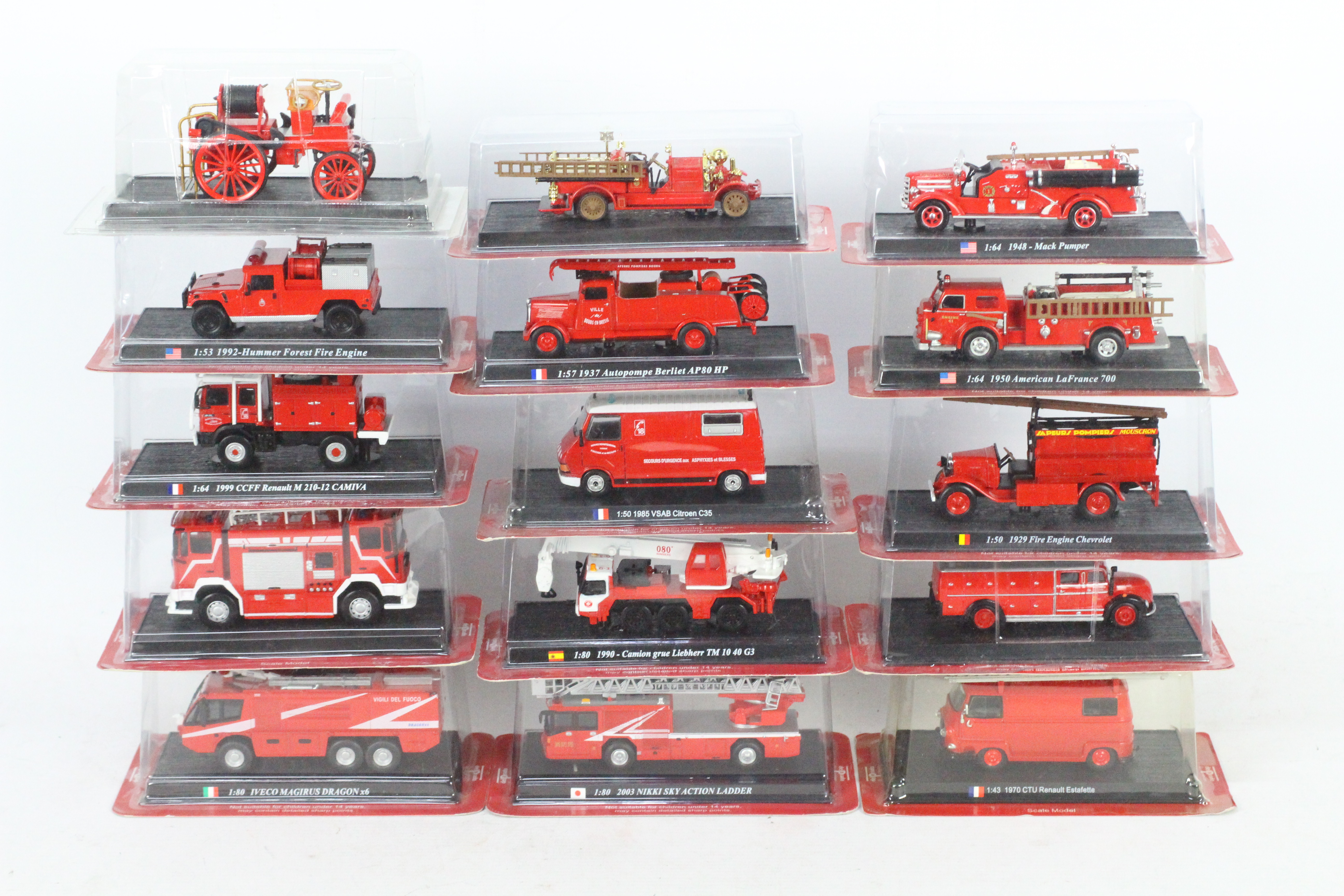 Del Prado - A group of 15 bubble packed Del Prado Fire Brigade models and appliances in various