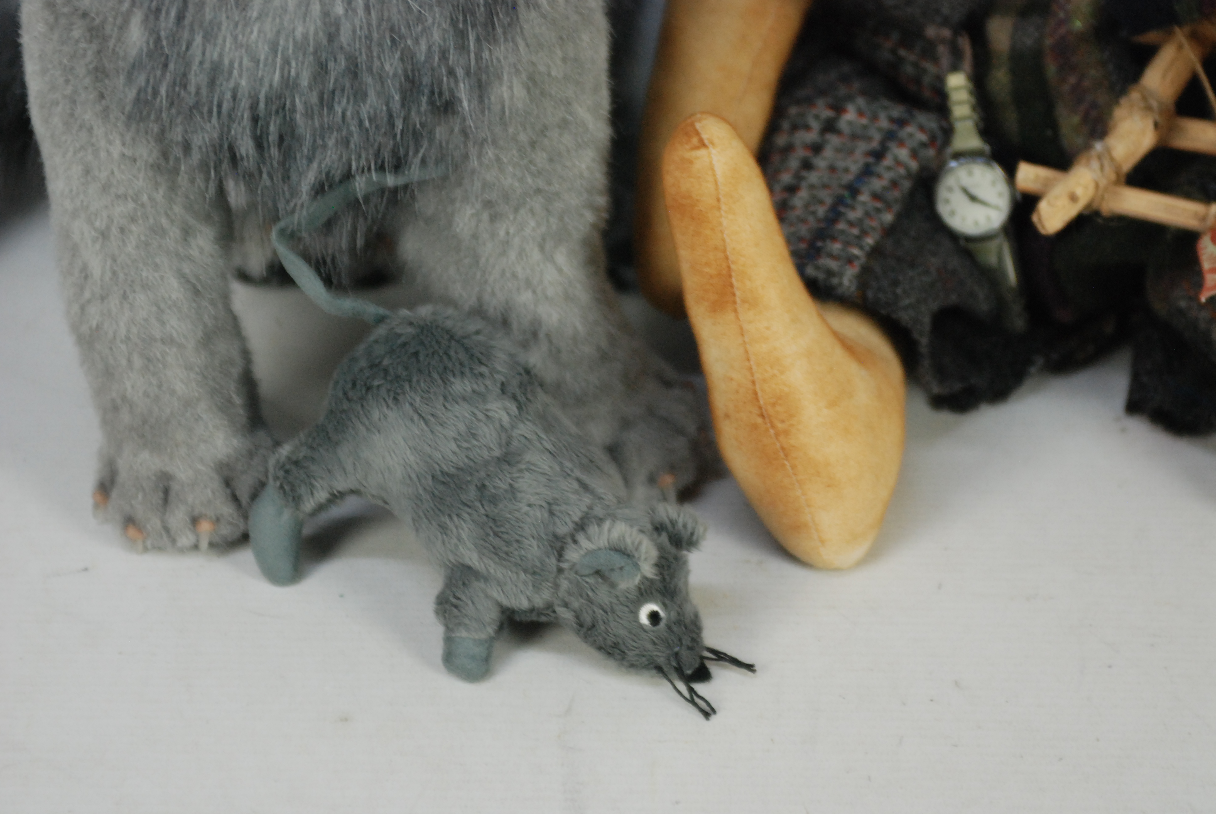 Lot includes a faux fur cat with glass eyes, poly nose, eye lids and paws, and wired limbs. - Image 6 of 7