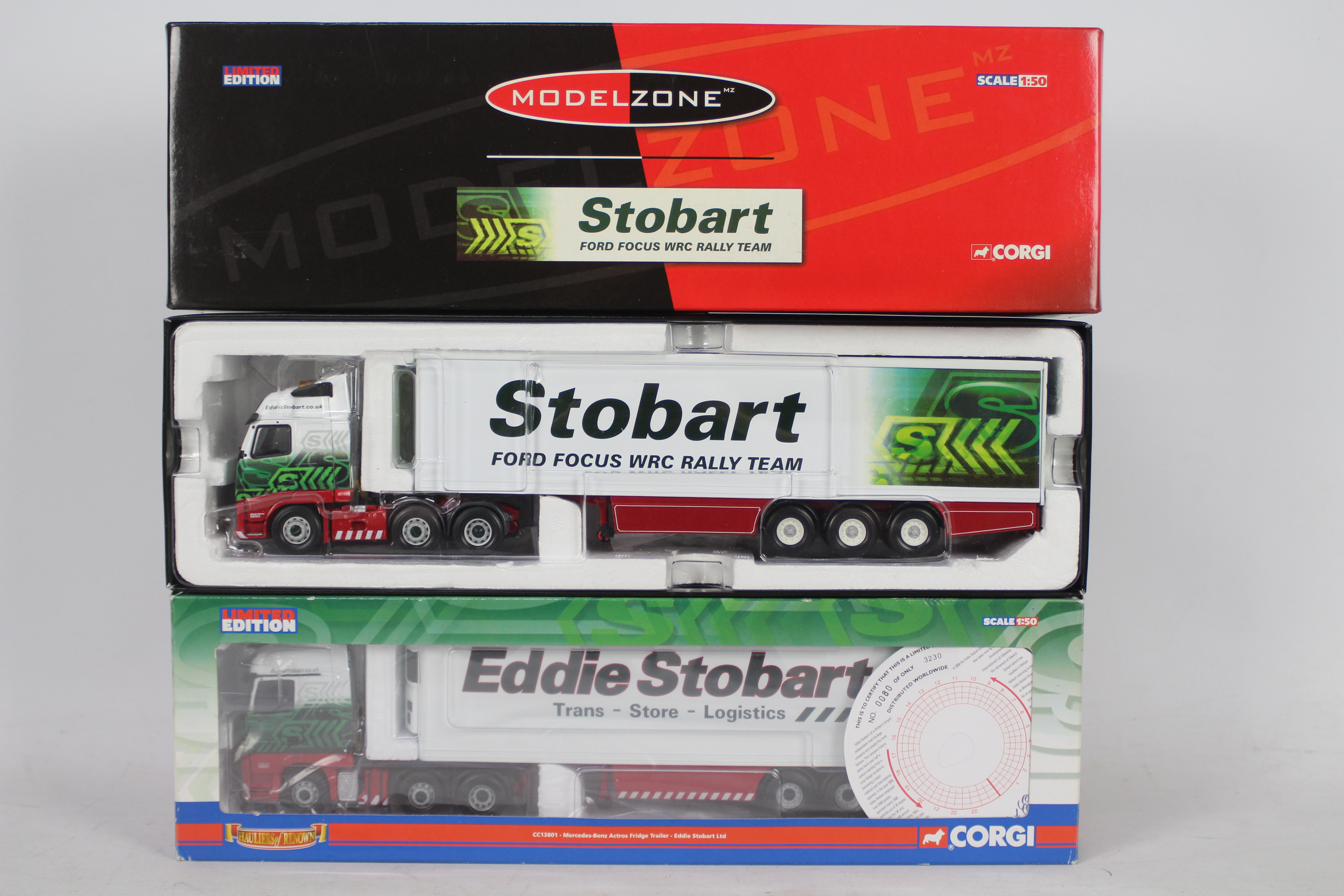 Corgi - 2 x limited edition trucks in 1:50 scale in Eddie Stobart livery,