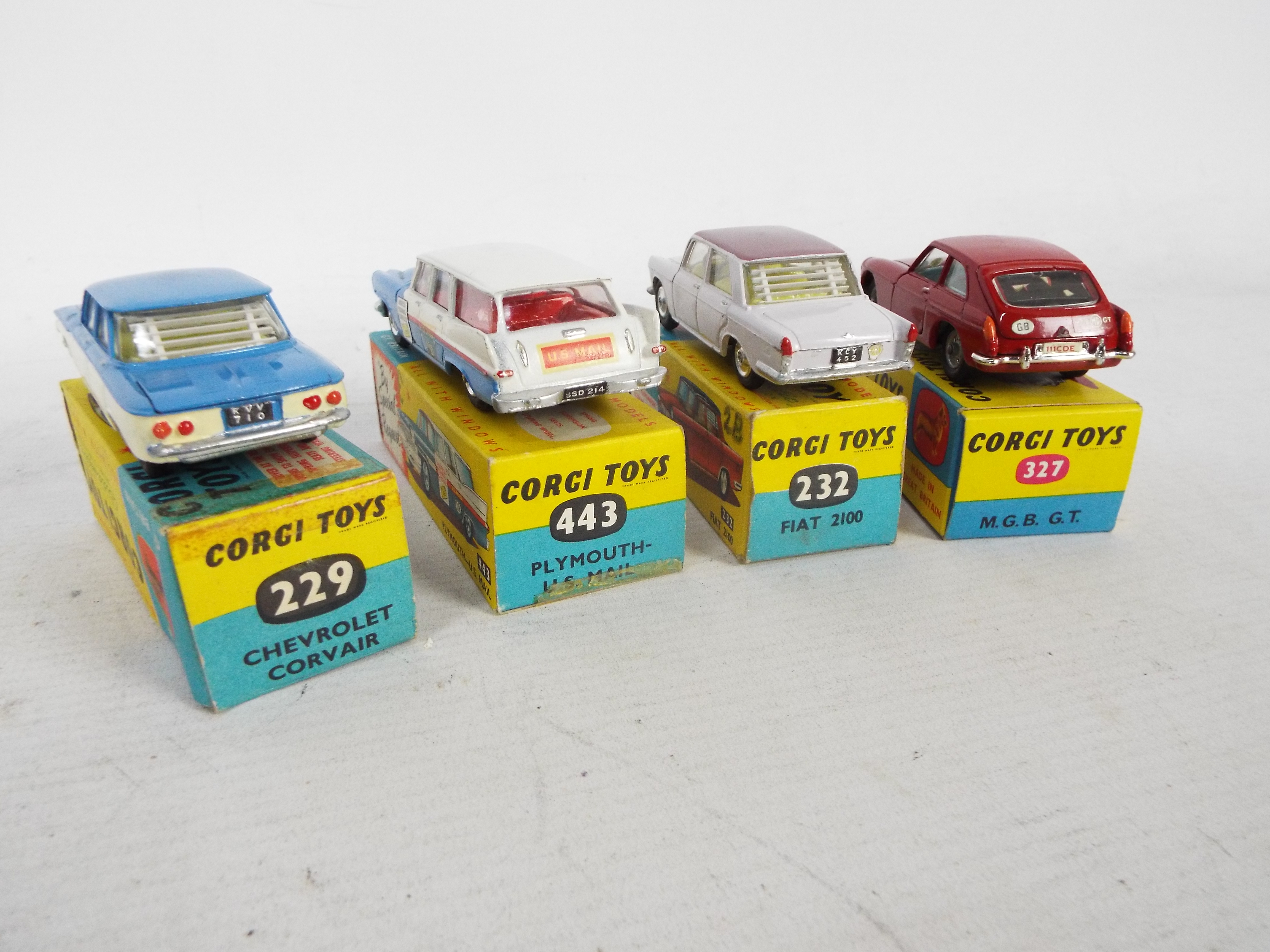 Corgi - 4 x boxed cars, MGB GT # 327, Chevrolet Corvair # 229, - Image 3 of 3