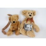 Gallery Teddy Bears - Two mohair teddy bears with glass and plastic eyes, and stitched noses.