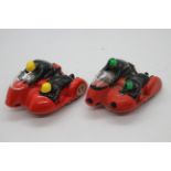 Scalextric - Two unboxed Scalextric MM/B1 'Typhoon' Motorcycle and Sidecars, both in red,
