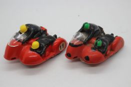 Scalextric - Two unboxed Scalextric MM/B1 'Typhoon' Motorcycle and Sidecars, both in red,