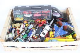 A large collection of heavily play worn die cast vehicles including Matchbox, Dinky Toys Bburago.