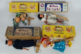 Pelham Puppets - 4 x boxed vintage puppets, Baby Dragon, Tyrol Girl, Sailor and Ballet Girl.