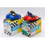 Scalextric - Two boxed vintage Scalextric racing motorcycles and sidecars.