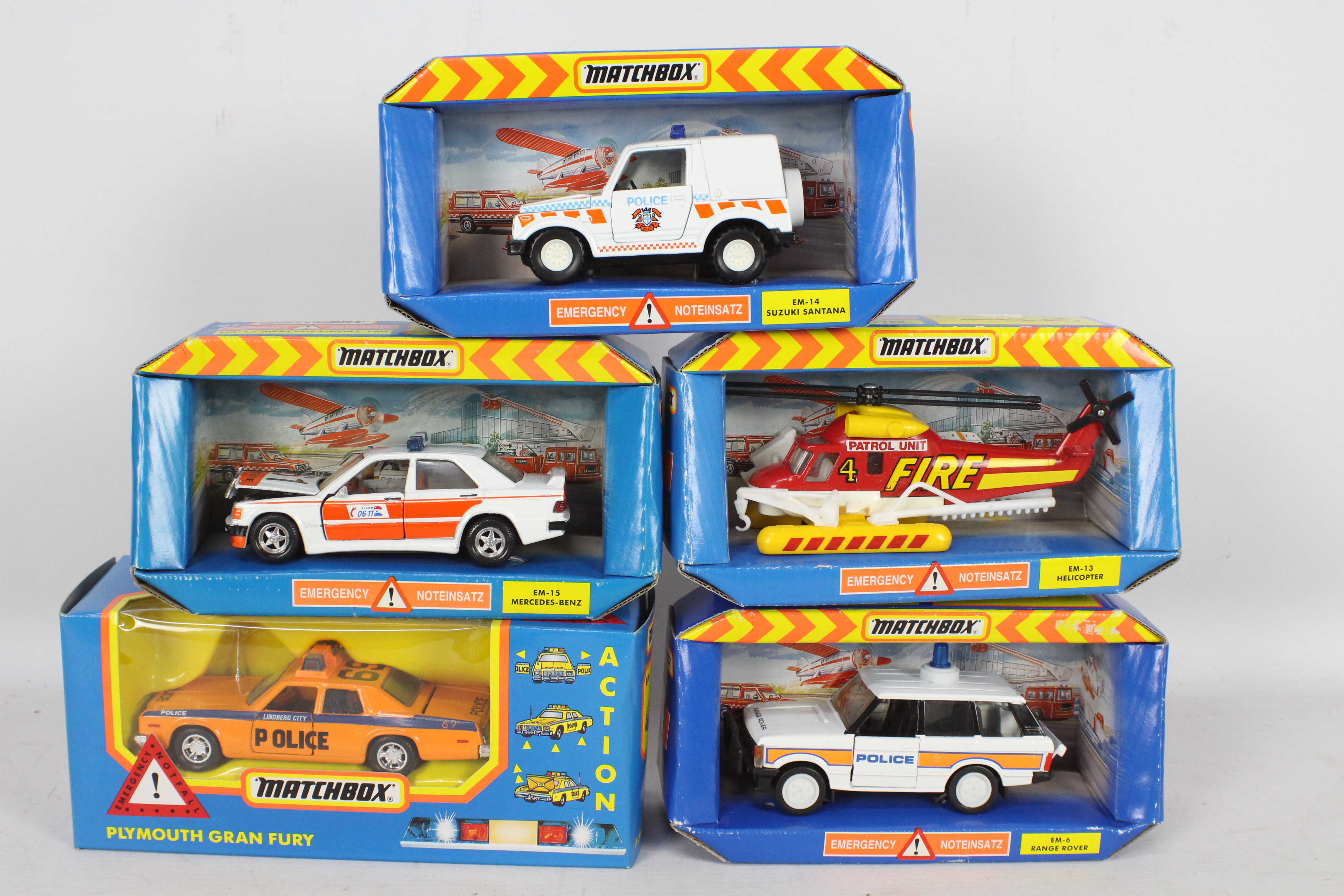 Matchbox - Five boxed Matchbox diecast emergency vehicles.