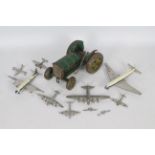 Dinky - Mettoy - A fleet of 8 x unboxed Dinky aircraft and a Mettoy tin plate tractor.