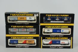 Graham Farish - Bachmann - 6 x boxed N gauge 63 foot wagons with three 20 foot containers