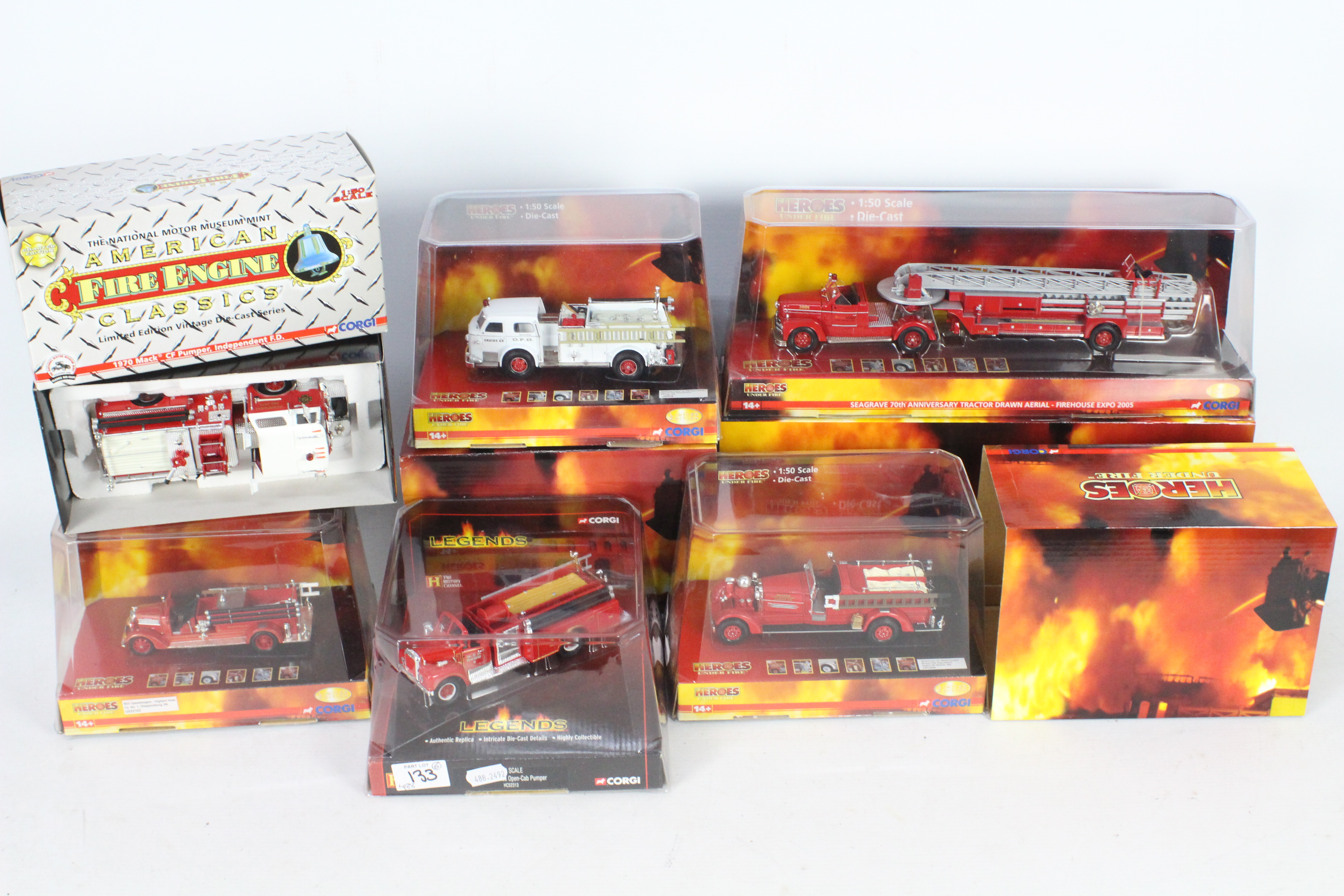 Corgi - Six boxed diecast 1:50 scale Fire appliances predominately from the 'Heroes Under Fire'