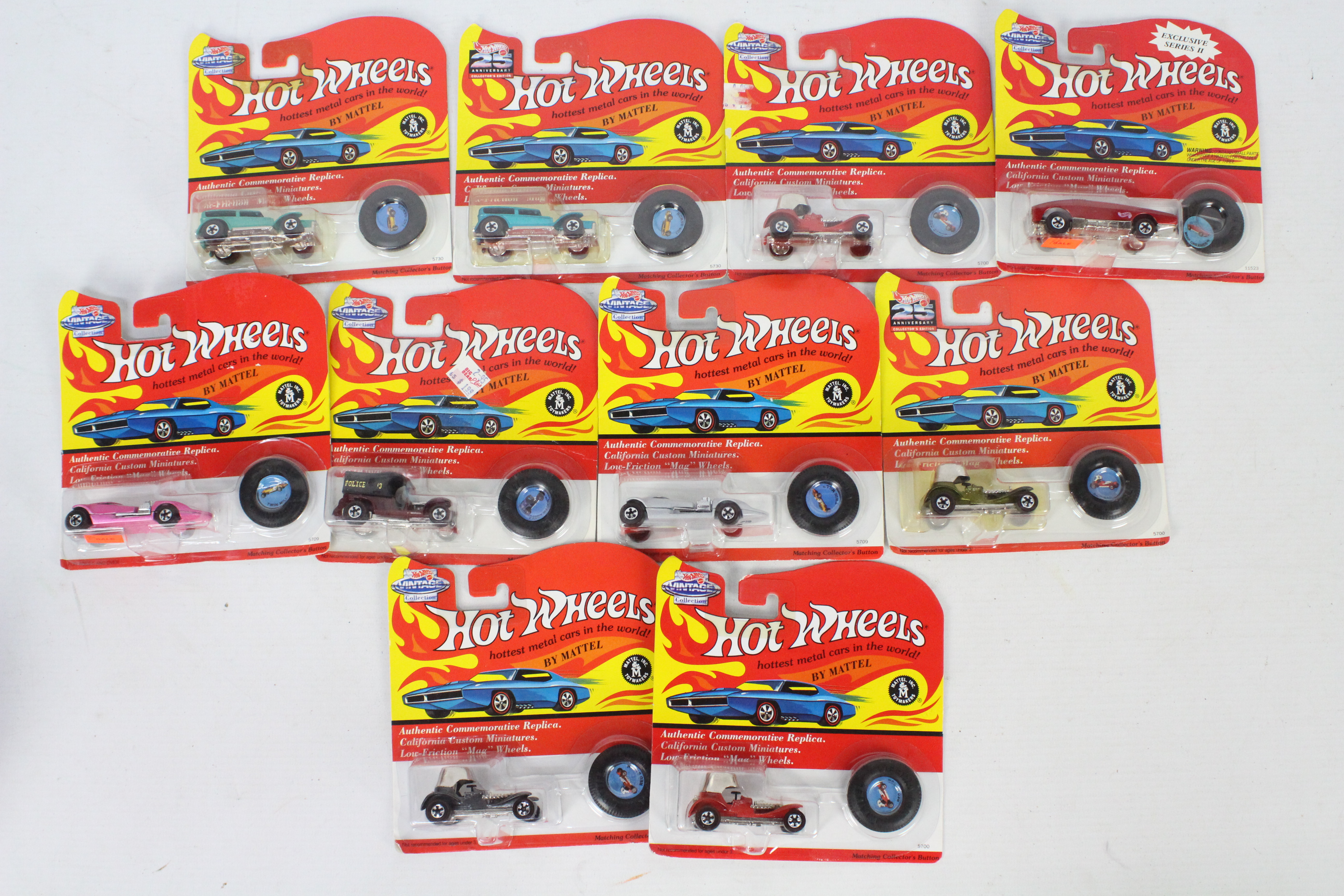 Hot Wheels - Redline - 10 x carded 25th Anniversary models including Red Baron x 4,