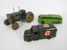 Britains - Mettoy - 3 x vintage vehicles, a Britains Military Ambulance # BV01,