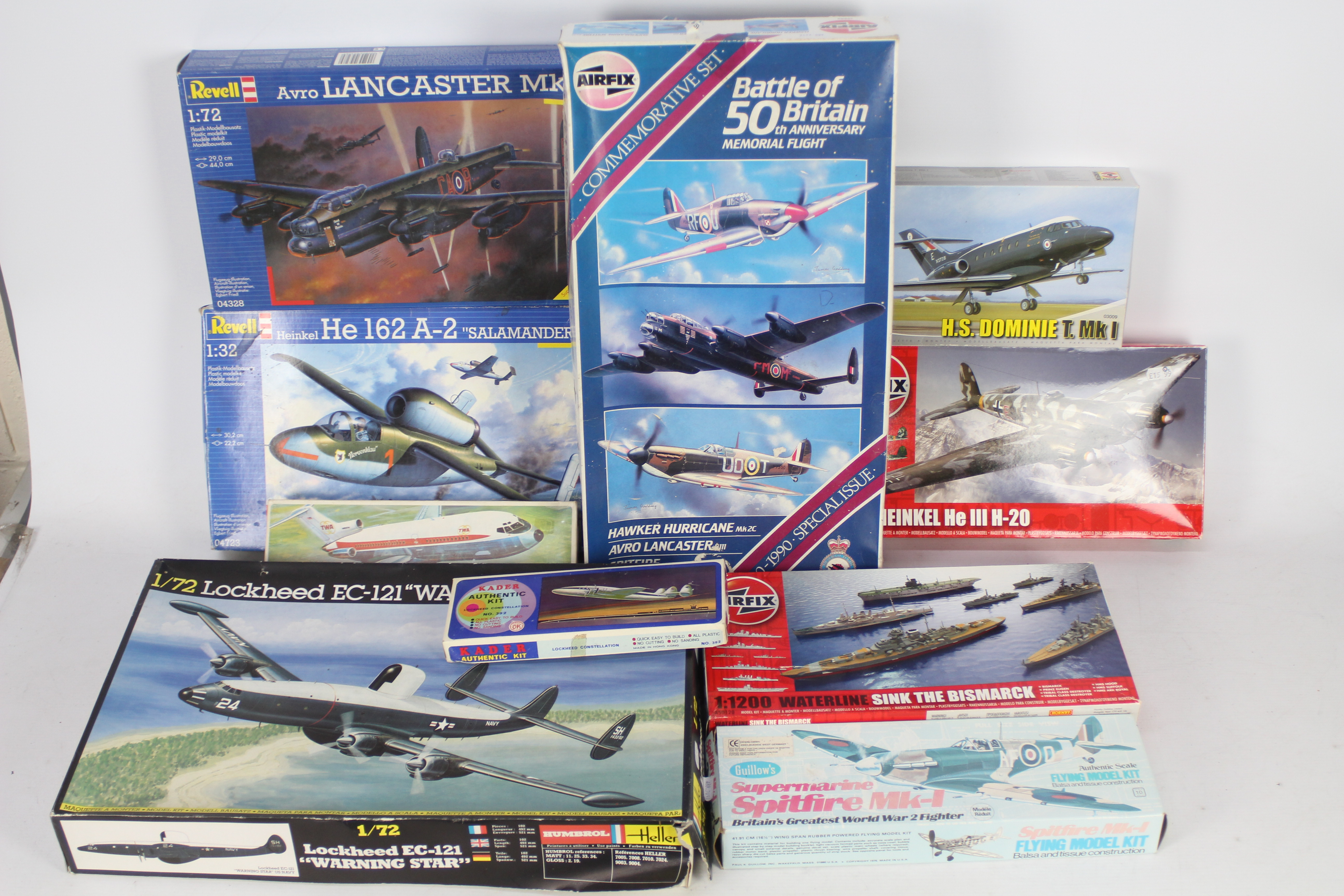 Heller - Airfix - Kader - Revell - 10 x boxed aircraft model kits including Lockheed EC-121 in 1:72
