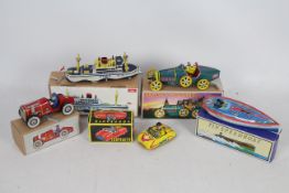 Schylling - Paya - Lemezarugyar - 5 x boxed clockwork tinplate toys including Bugatti T-35 Racer,