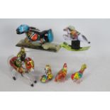 ZZ - Tobar - 6 x clockwork tinplate toys including a Knight on Horseback, a Woodpecker,