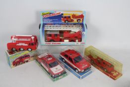 Lucky Toys, Norev, NFIC - Five plastic mainly friction powered Fire Engines / Vehicles.