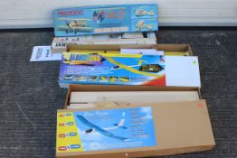 Two boxs containing model making wood and an Albatross model airplane (no engine).