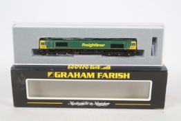 Graham Farish - Bachmann - A boxed Class 66 Diesel loco in Freightliner green livery operating