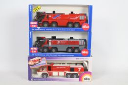 Siku - Three boxed diecast 1:55 and 1:50 scale Rosenbauer Airport Fire Engines / Water Cannon.