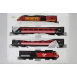 Hornby - A 00 gauge HST train pack in Virgin livery with power car, dummy car and two coaches.