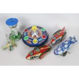 Tobar - Metalmania - Schylling - 5 x tinplate clockwork toys including two Rocket Racers,