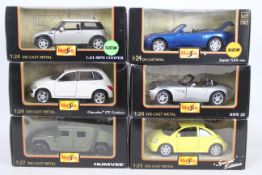 Maisto - 6 x boxed 1:27 1:24 1:25 scale models featuring Special Edition Volkswagen New Beetle -