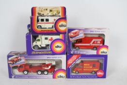 Siku - A group of five boxed 1:50 and 1:55 scale diecast European Fire / Emergency Vehicles from