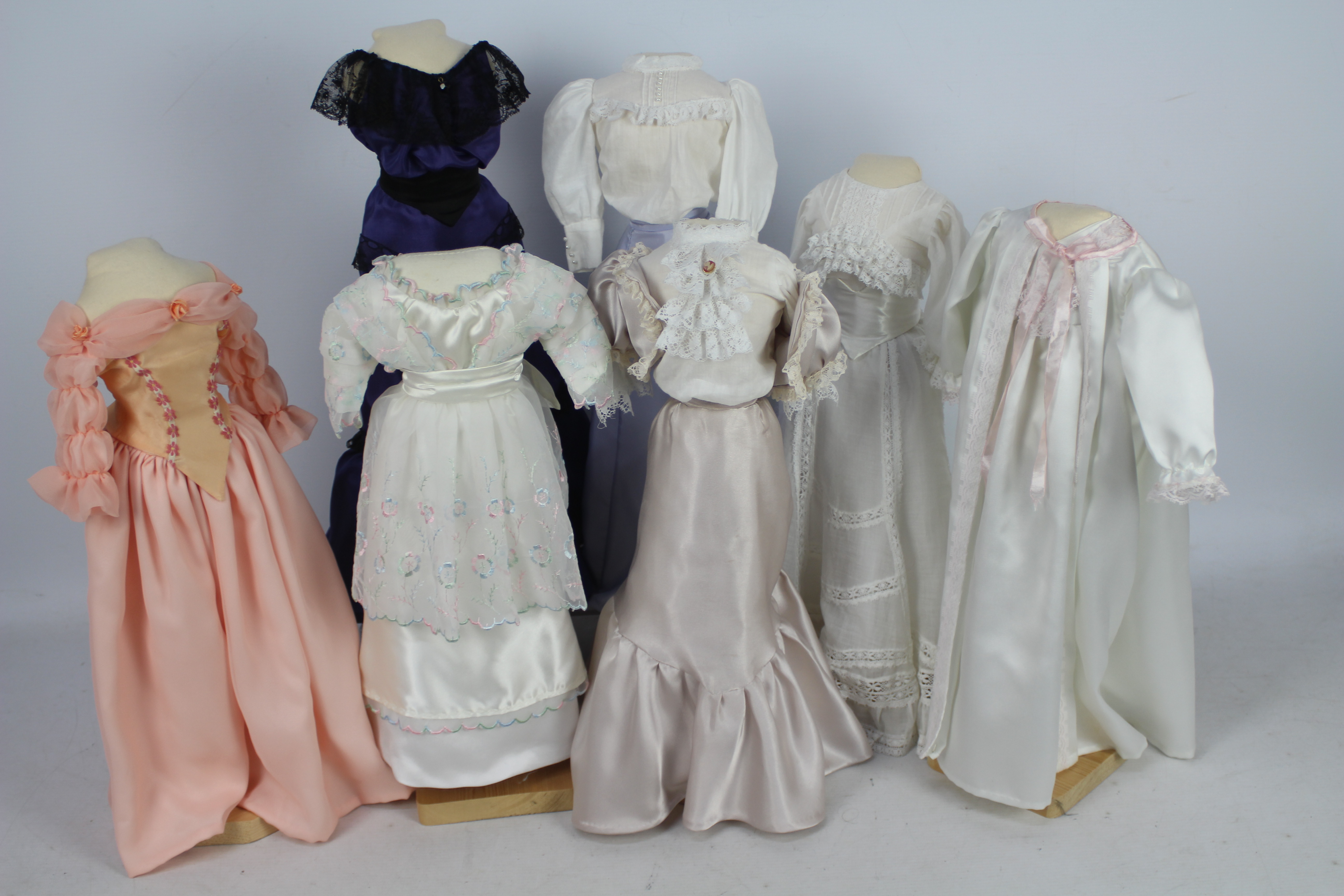 Lady Beth Trousseau - A collection of seven hand made doll outfits comprising six dresses and one - Image 5 of 10