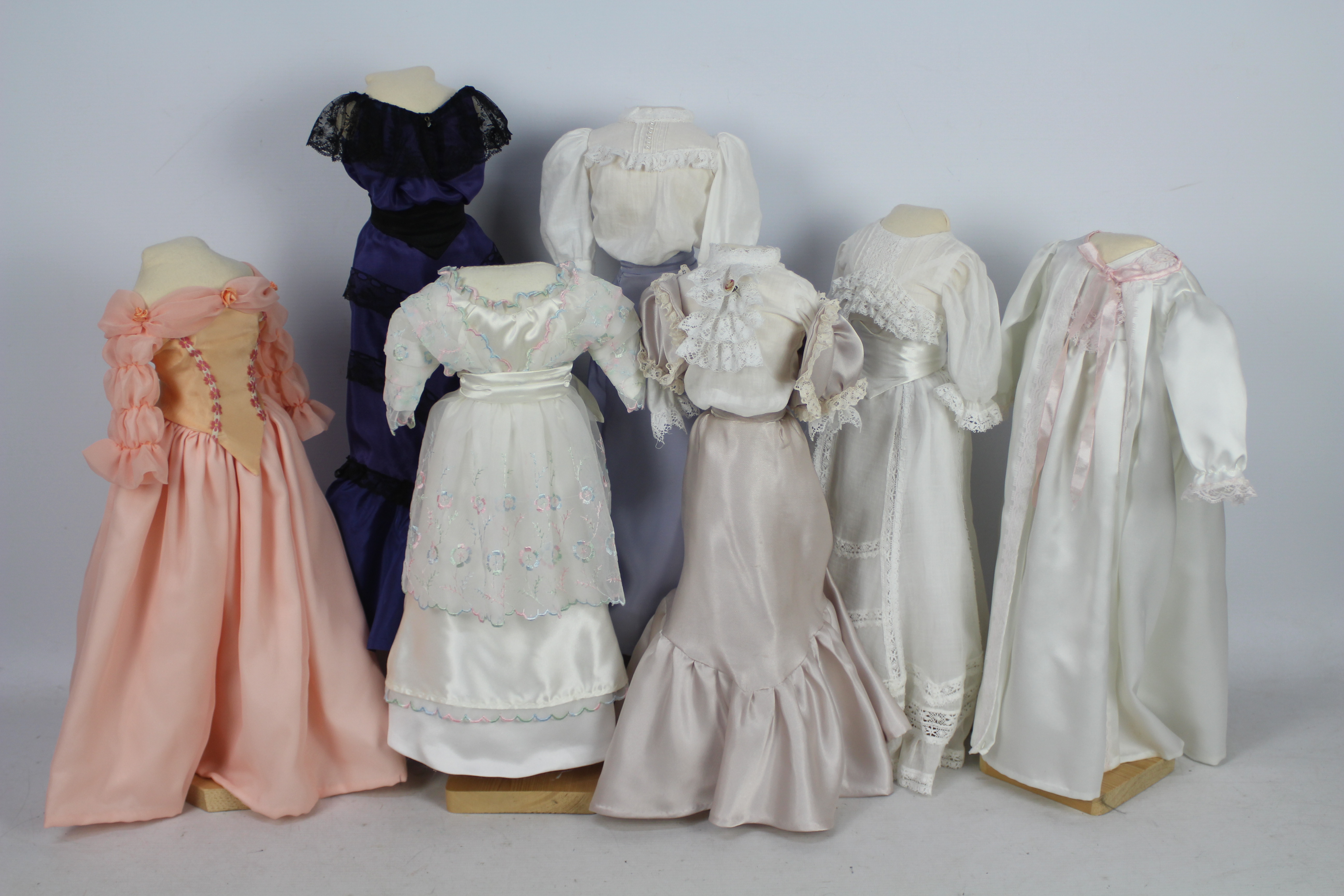 Lady Beth Trousseau - A collection of seven hand made doll outfits comprising six dresses and one - Image 3 of 10