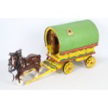 Unknown Maker - A scratch built wooden Romany Caravan with ornamental shire horse.