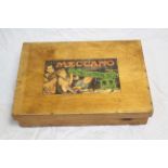 Meccano - A wooden lift off lid box with Meccano image on lid, featuring handles to both ends,