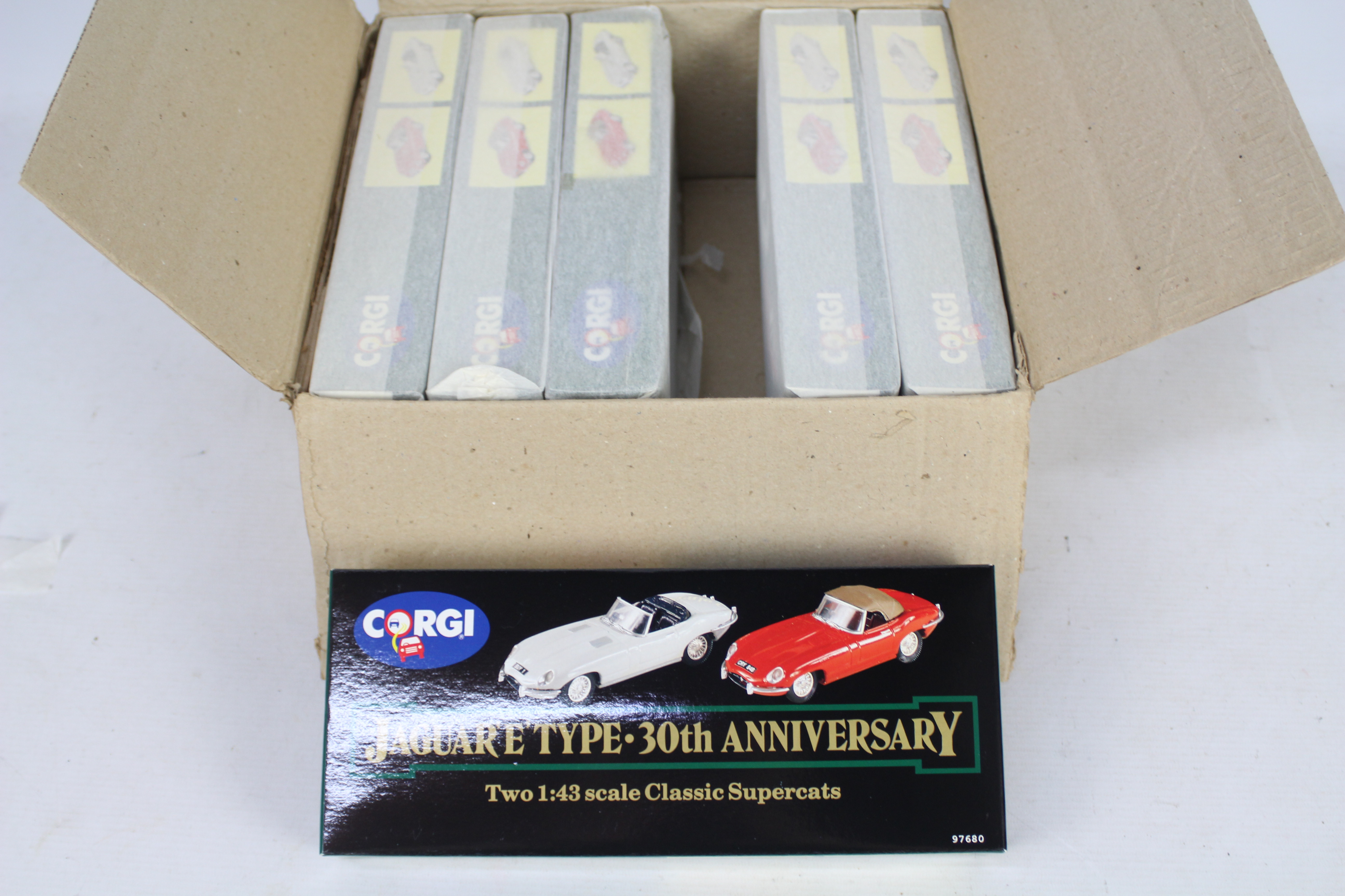 Corgi - A trade box of 6 x Jaguar E Type Anniversary two car sets # 97680.