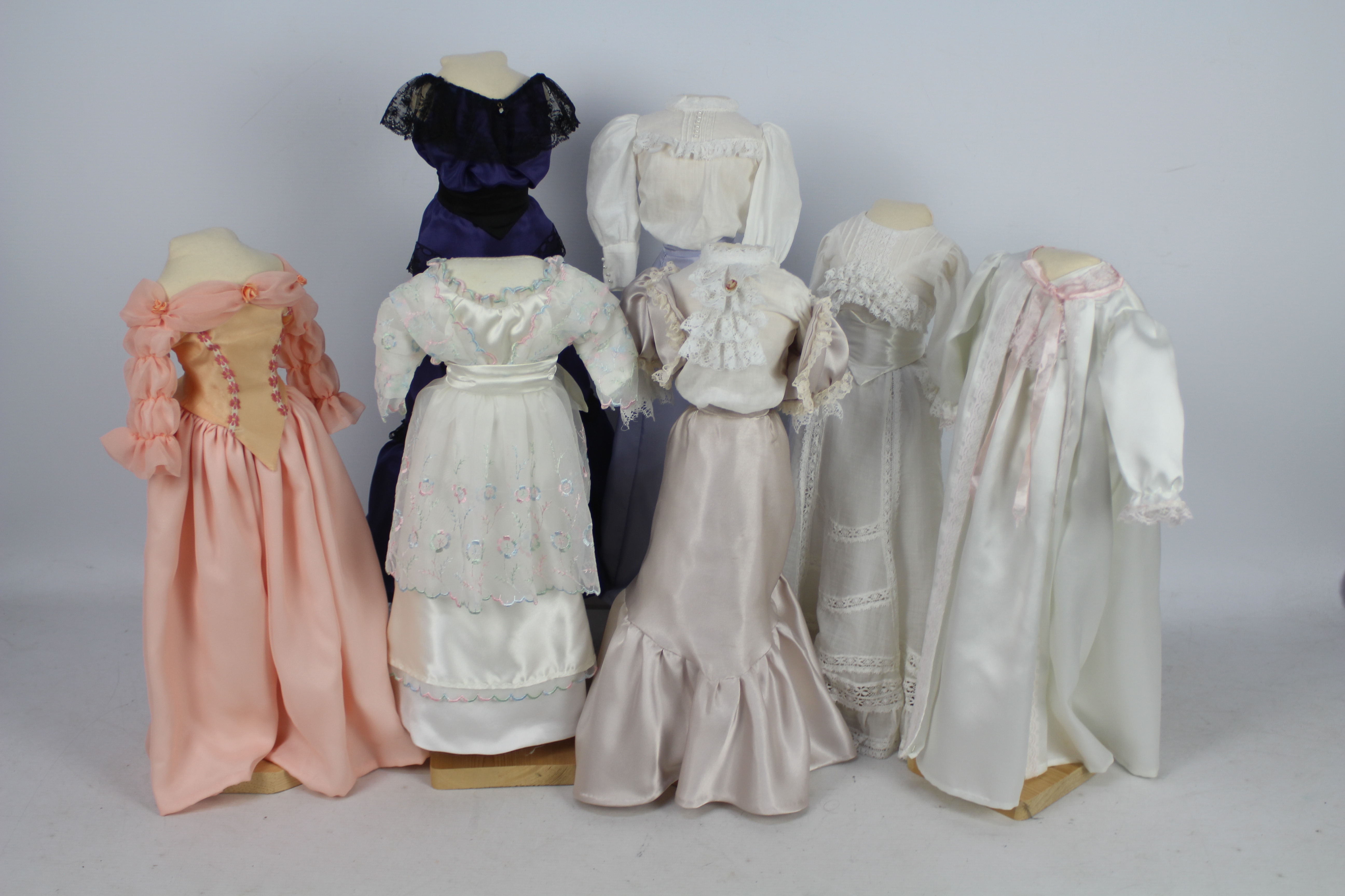 Lady Beth Trousseau - A collection of seven hand made doll outfits comprising six dresses and one - Image 4 of 10
