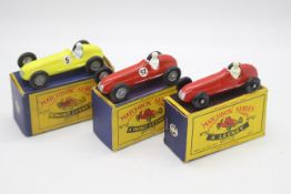 Matchbox, Lesney, Moko - Three boxed Matchbox Regular Wheels #52 Maserati 4 CLT racing cars.